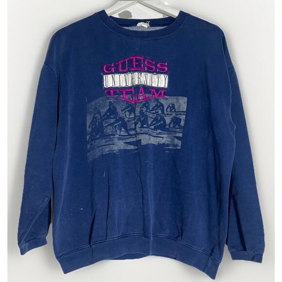 Vintage 90s Guess Jeans USA Crewneck Sweatshirt blue Embroidered Size L - Picture 1 of 5